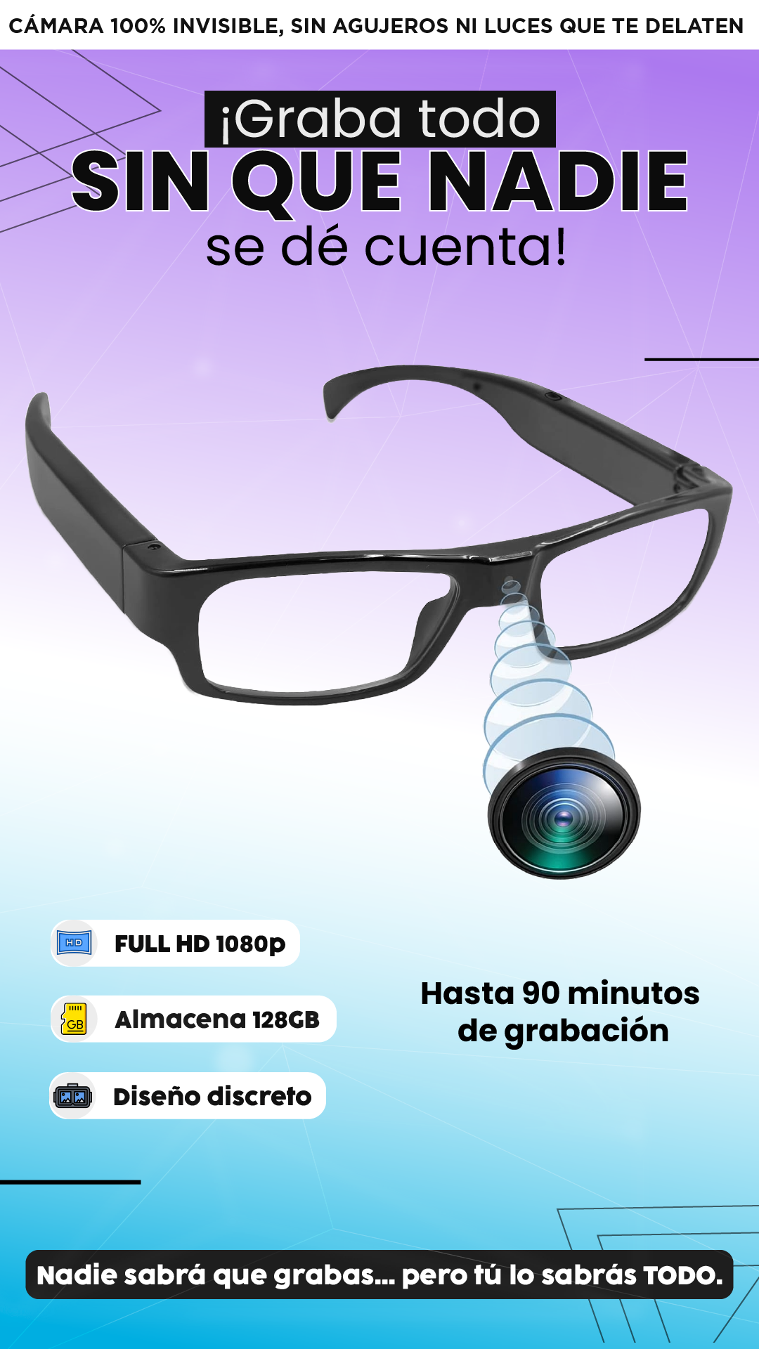 Gafas cámara| Graba sin que nadie lo note.